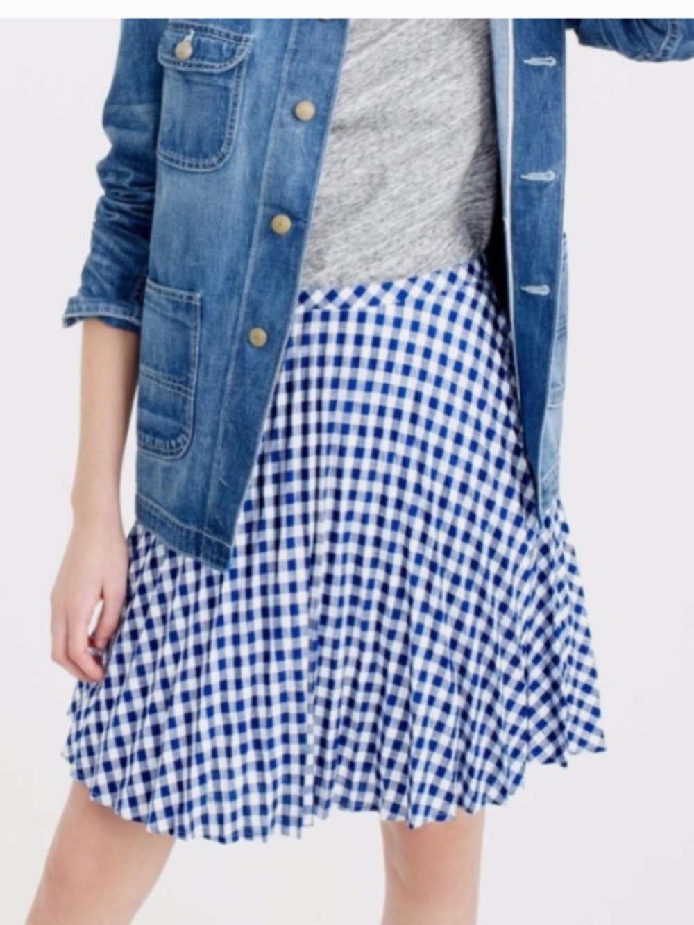 J Crew Linen gingham pleated skirt